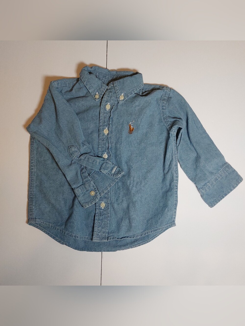Polo Ralph Lauren Baby Boy Chambray Button Up Long Sleeve Shirt Size 12-18 Month